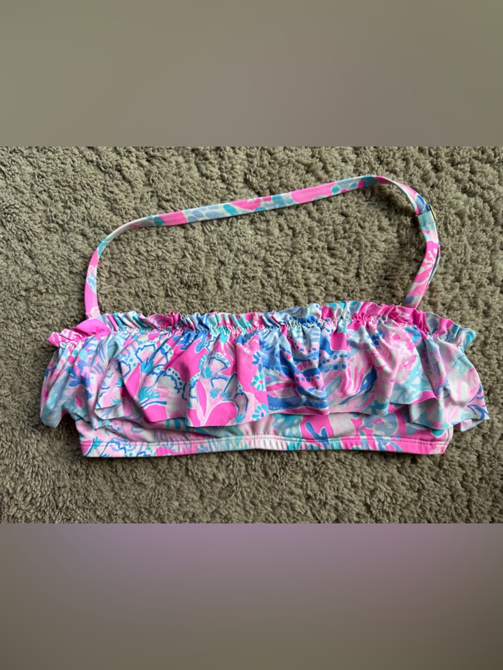Lilly Pulitzer Pink Blue Floral Ruffle Bandeau Swim Top